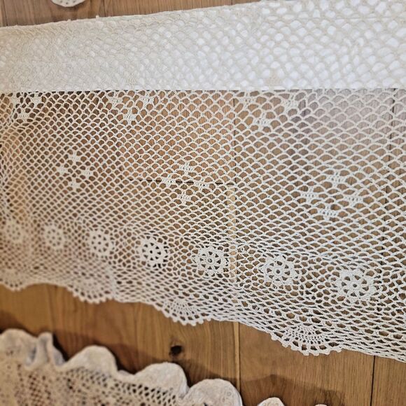 VTG Crochet Curtains Top Treatment Valances Cafe Boho 100% cotton Crochet Beige - Picture 9 of 16